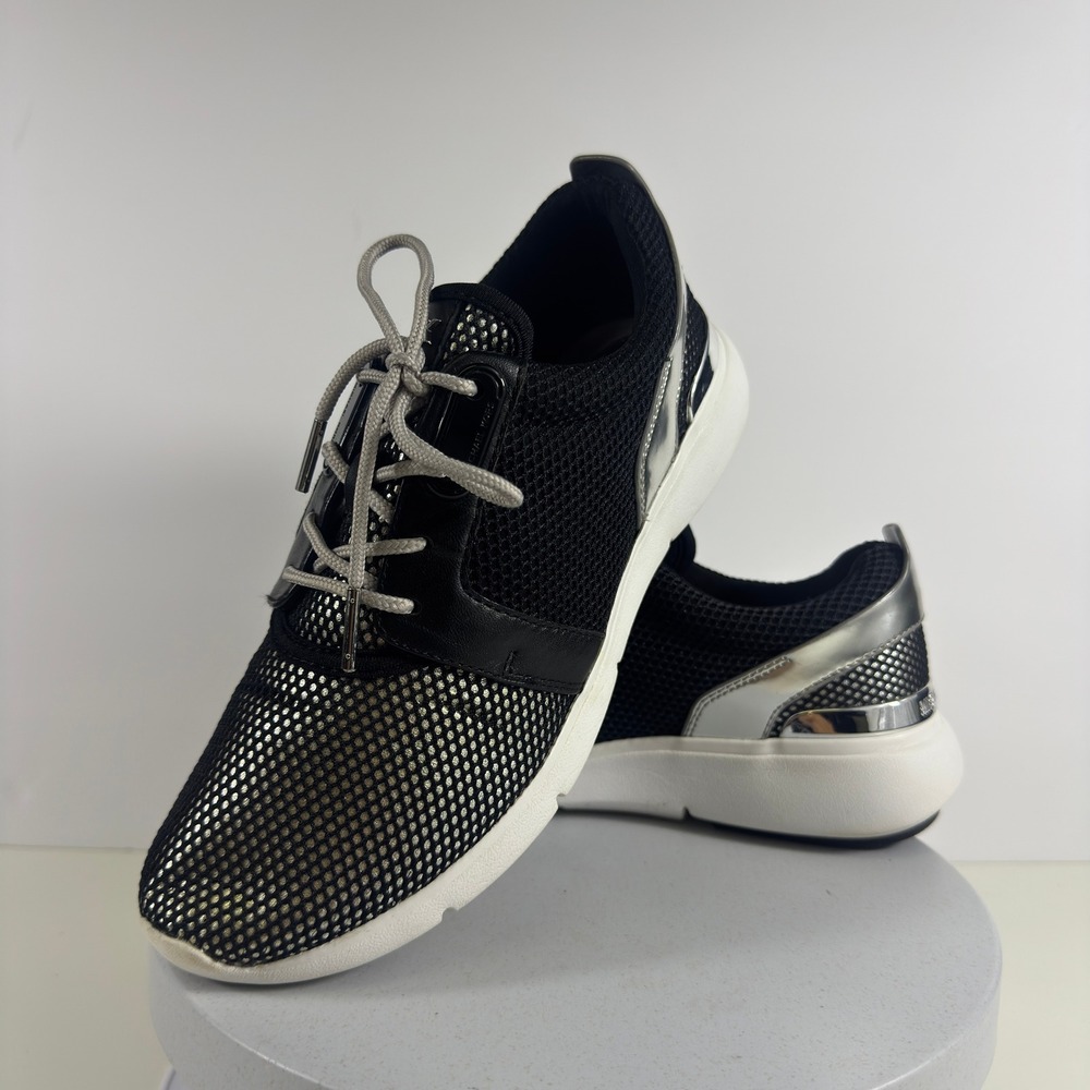 Michael Kors Allie Trainer Sneakers Black Silver Metallic Mesh Low Top Shoes 7